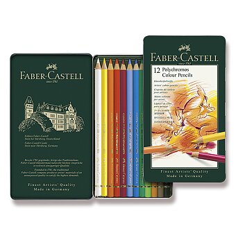 Obrázek produktu Pastelky Faber-Castell Polychromos - plechová krabička, 12 barev