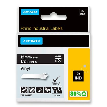 Obrázok produktu Dymo - permanentné vinylové pásky D1 - bieločierne, 12 mm x 5,5 m