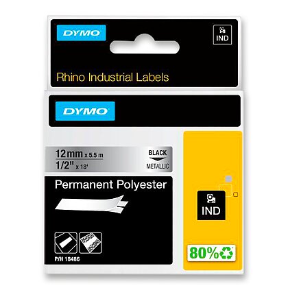 Obrázok produktu Dymo Rhino 18486 - originálna polyesterová páska - čierno-metalická, 12 mm x 5,5 m