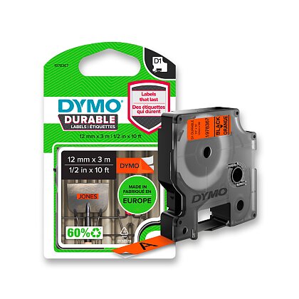 Obrázek produktu Dymo D1 1978367 - originální vinylová páska - černo-oranžová, 12 mm × 3 m