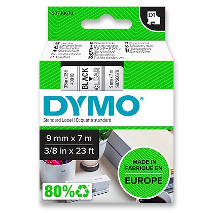 Obrázok produktu Dymo - samolepiaca polyesterová páska - 9 mm x 7 m, čierna / transparentná