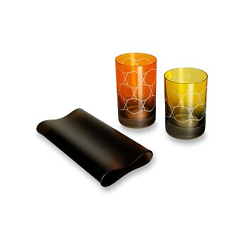 Obrázek produktu Stojánek na pera Crystalex Harmony - designový set z českého rytého skla, oranžová/žlutá