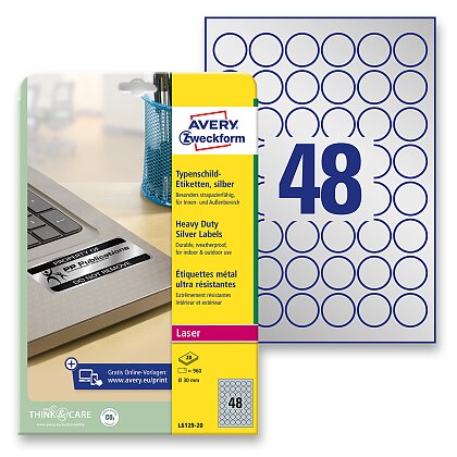 Obrázek produktu Avery Zweckform - stříbrné PET etikety - kulaté 30 mm 960 etiket