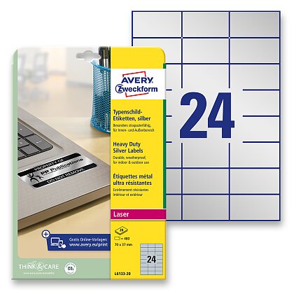 Product image Avery Zweckform - Silver PET Labels - 70.0 x 37.0 mm, 480 labels