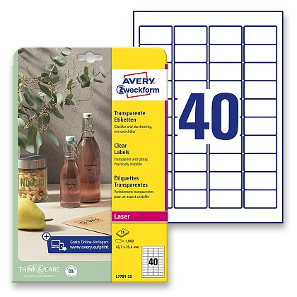 Obrázek produktu Avery Zweckform - samolepicí čiré etikety - 45,7 × 25,4 mm, 1000 etiket