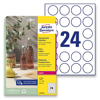 Obrázek produktu Avery Zweckform - transparentní etikety - kulaté, průměr 40 mm, 600 etiket