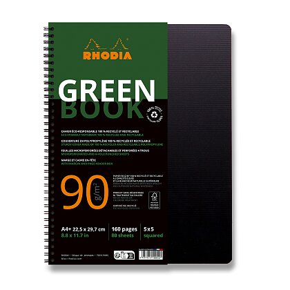 Obrázek produktu Rhodia Greenbook - kroužkový blok - A4+, 80 l., čtverečkovaný