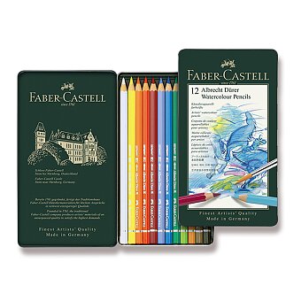 Obrázek produktu Akvarelové pastelky Faber-Castell Albrecht Dürer - plechová krabička, 12 barev