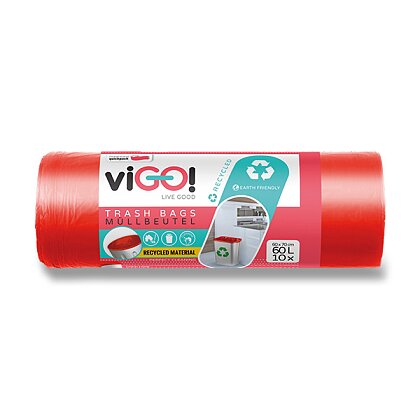 Obrázek produktu viGO! - barevné pytle na odpadky - 60 l, 10 ks, 30 mikronů, červené