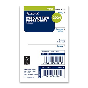 Obrázek produktu Týdenní kalendář 2024, týden/2 strany, Aj - náplň mini diářů Filofax