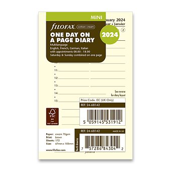 Obrázek produktu Denný kalendár 2024, deň/1 strana, krémová, Aj - náplň mini diárov Filofax