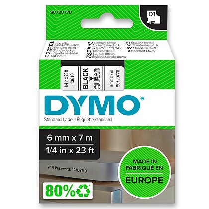 Obrázok produktu Dymo - samolepiaca polyesterová páska - 6 mm x 7 m, čierna / transparentná