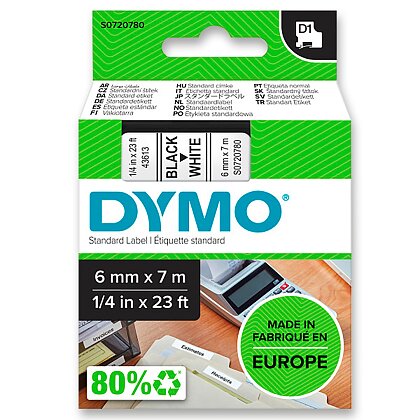 Obrázek produktu Dymo D1 S0720780 - originální polyesterová páska - 6 mm × 7 m, černo-bílá