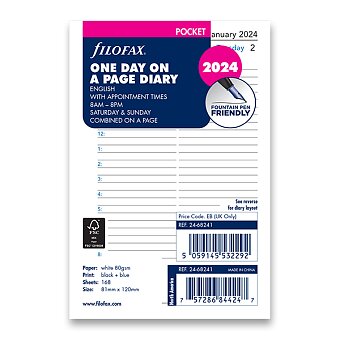 Obrázek produktu Denní kalendář 2024, den/1 strana, Aj - náplň kapesních diářů Filofax