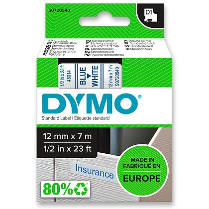 Obrázok produktu Dymo D1 S0720540 - originálna polyesterová páska - 12 mm x 7 m, modrá / biela