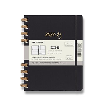 Obrázek produktu Diář Moleskine Spiral Academic 2022-23, tvrdé desky - XL, měsíční/týdenní, černý