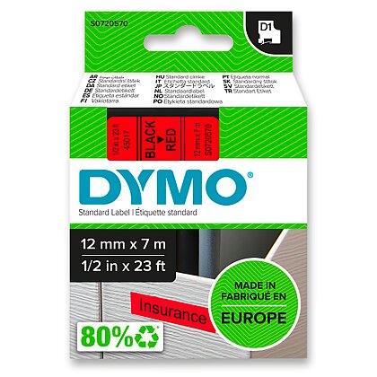 Obrázok produktu Dymo - samolepiaca polyesterová páska - 12 mm x 7 m, čierna / červená
