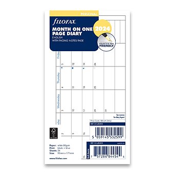 Obrázek produktu Měsíční kalendář 2024,  měsíc/1 strana, Aj - náplň osobních diářů Filofax