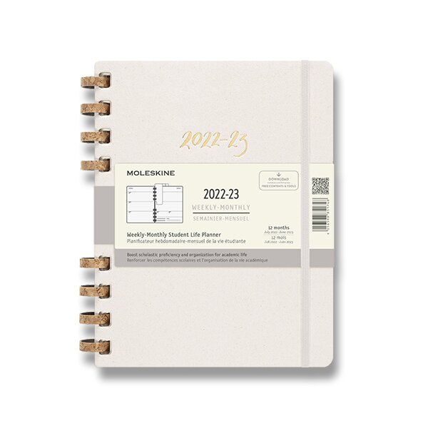 Diář Moleskine Spiral Academic 2022-23, tvrdé desky XL, měsíční/týdenní, světle šedý