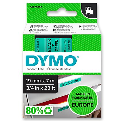 Obrázok produktu Dymo D1 S0720890 - originálna polyesterová páska - 19 mm × 7 m, čierno-zelená