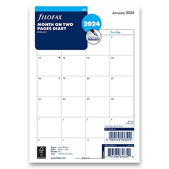 Obrázek produktu Měsíční kalendář 2024, měsíc/2 strany, Aj - náplň A5 diářů Filofax