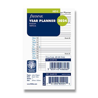 Obrázek produktu Ročný plánovací kalendár 2024, Aj - vertikálna, náplň mini diárov Filofax