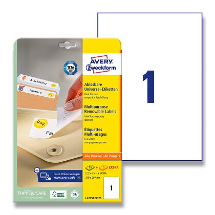 Obrázek produktu Avery Zweckform - nepermanentní etikety - 210,0×297,0 mm, 30 etiket