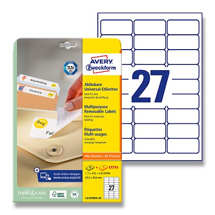 Obrázek produktu Avery Zweckform - nepermanentní etikety - 63,5×29,6 mm, 810 etiket