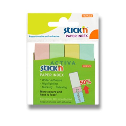 Obrázok produktu Hopax Stick'n Pastel Paper Index - samolepiace záložky - 50 x 12 mm, 4 x 100 l.