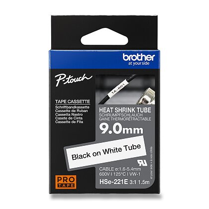 Obrázek produktu Brother HSE-221E - páska pro PT - bužírka - 9 mm, černá / bílá