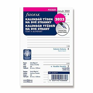 Kalendář Filofax 2022 - Týden/2 strany, kapesní