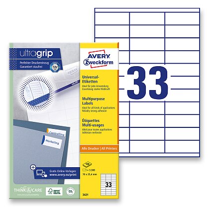 Obrázek produktu Avery Zweckform - univerzální etikety - 70,0 x 25,4 mm, 3300 etiket