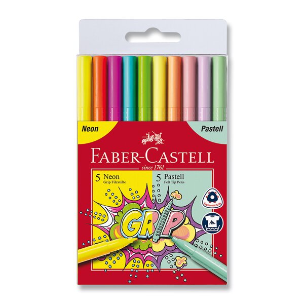 Dětské fixy Faber-Castell Grip Neon a Pastel 10 barev
