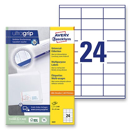 Obrázek produktu Avery Zweckform - univerzální etikety - 70,0 × 35,0 mm, 2400 etiket