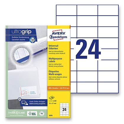 Obrázek produktu Avery Zweckform - univerzální etikety - 70,0 x 37,0 mm, 2400 etiket