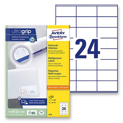 Obrázek produktu Avery Zweckform - univerzální etikety - 70,0 x 36,0 mm, 2400 etiket