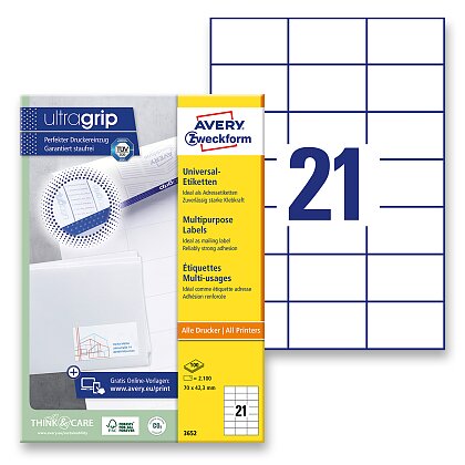 Obrázek produktu Avery Zweckform - univerzální etikety - 70,0 x 42,3 mm, 2100 etiket