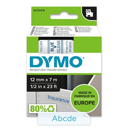 Obrázek produktu Dymo D1 S0720510 - originální polyesterová páska - 12 mm × 7 m, modro-transparentní