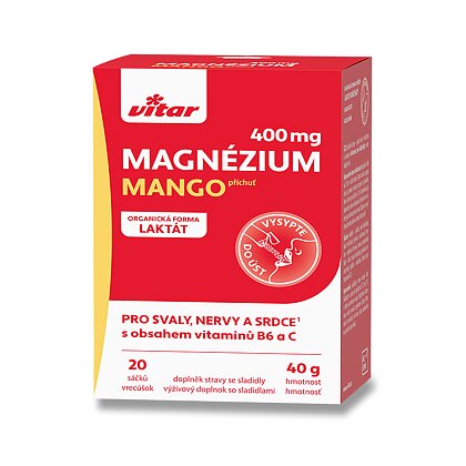 Obrázek produktu Vitar Magnézium 400 mg + vitamin B6 + vitamin C - 20 sáčků
