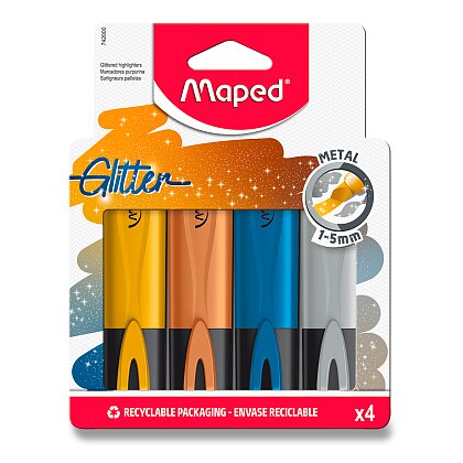 Obrázok produktu Maped Fluo Peps Glitter Metal - zvýrazňovač - sada 4 farieb