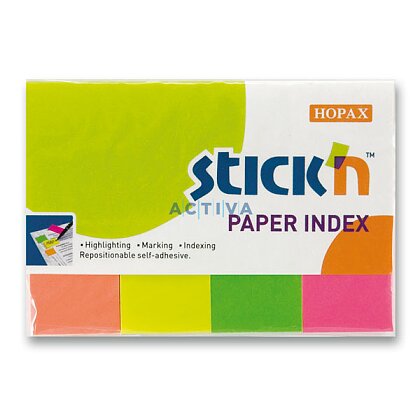 Obrázek produktu Hopax Stick'n Index Notes - neonové samolepicí záložky - 50 × 20 mm, 4 × 50 l.