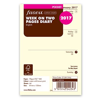 Obrázek produktu Týdenní kalendář 2017, Aj, krémový - náplň kapesních diářů Filofax