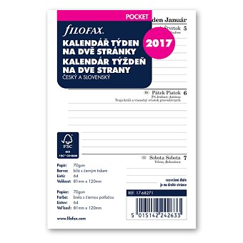 Obrázek produktu Týdenní kalendář 2017, Čj - náplň kapesních diářů Filofax
