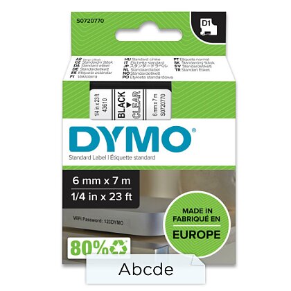 Obrázek produktu Dymo D1 S0720780 - originální polyesterová páska - 6 mm × 7 m, černo-transparentní