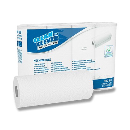 Obrázek produktu Clean and Clever - papírové kuchyňské utěrky - 3vrstvé , 64 útržků, 4 ks