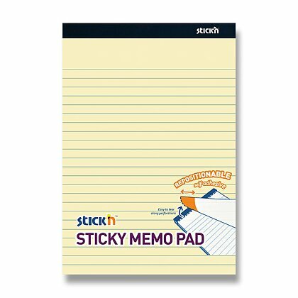 Obrázok produktu Hopax Stick'n Sticky Memo Pad - samolepiaci blok - 190,5 x 114 mm, 50 l., žltý, linajkový