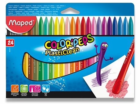 Obrázek produktu Plastové pastely Maped Color&#039;Peps Plasticlean - 24 barev, trojhranné