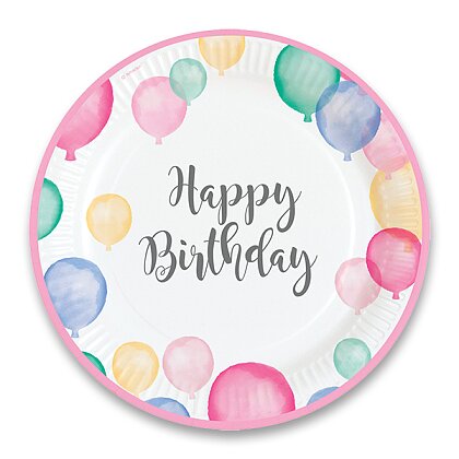 Product image Happy Birthday - papírové talířky - průměr 22, 8 cm, 8 ks