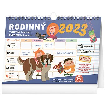 Obrázek produktu Týdenní rodinný plánovací kalendář 2023 - stolní s háčkem pro zavěšení