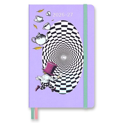 Obrázok produktu Moleskine 2026-27 - 18-mesačný diár - tvrdé dosky - L, týždenný, fialový, Alice in Wonderland